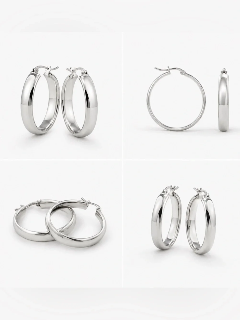 Dorana .925 Sterling Silver Hoop Earrings Polished Classic Medium Hoops